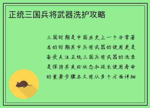 正统三国兵将武器洗护攻略
